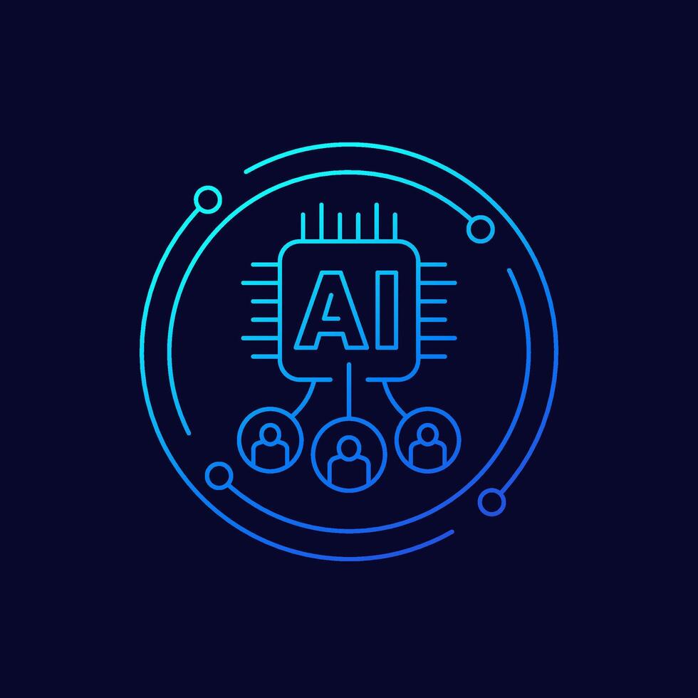 Human-AI interaction icon, Artificial intelligence linear design vector