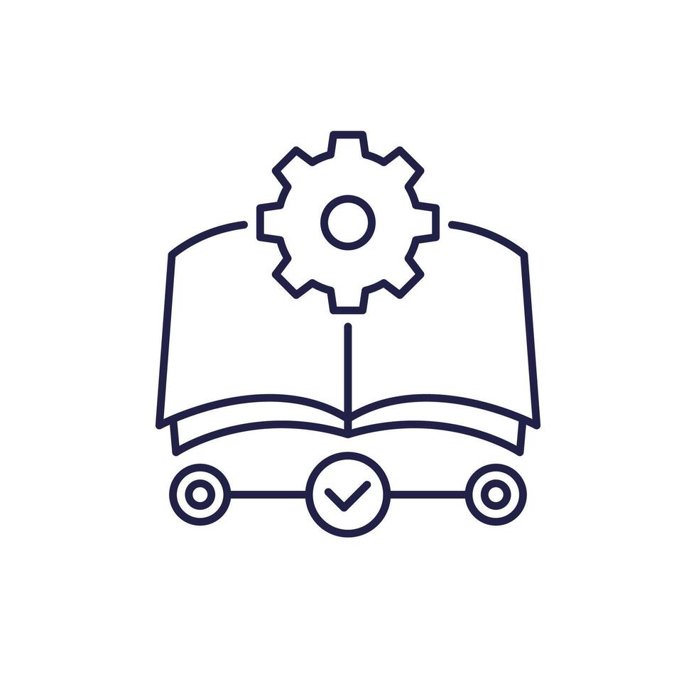 Knowledge management line icon with a book vector