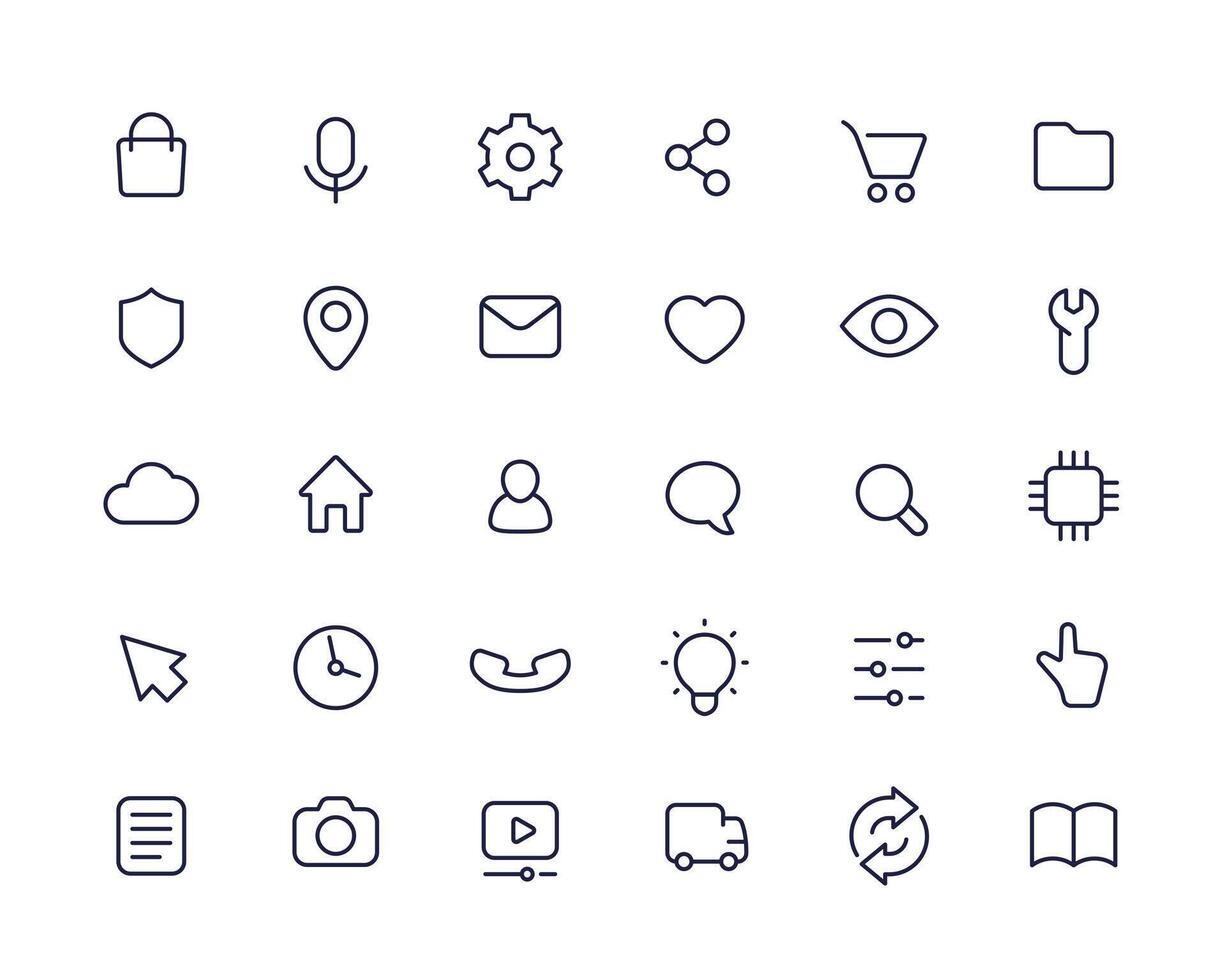 line icons for ui, apps and web, basic simple design, set on white vector