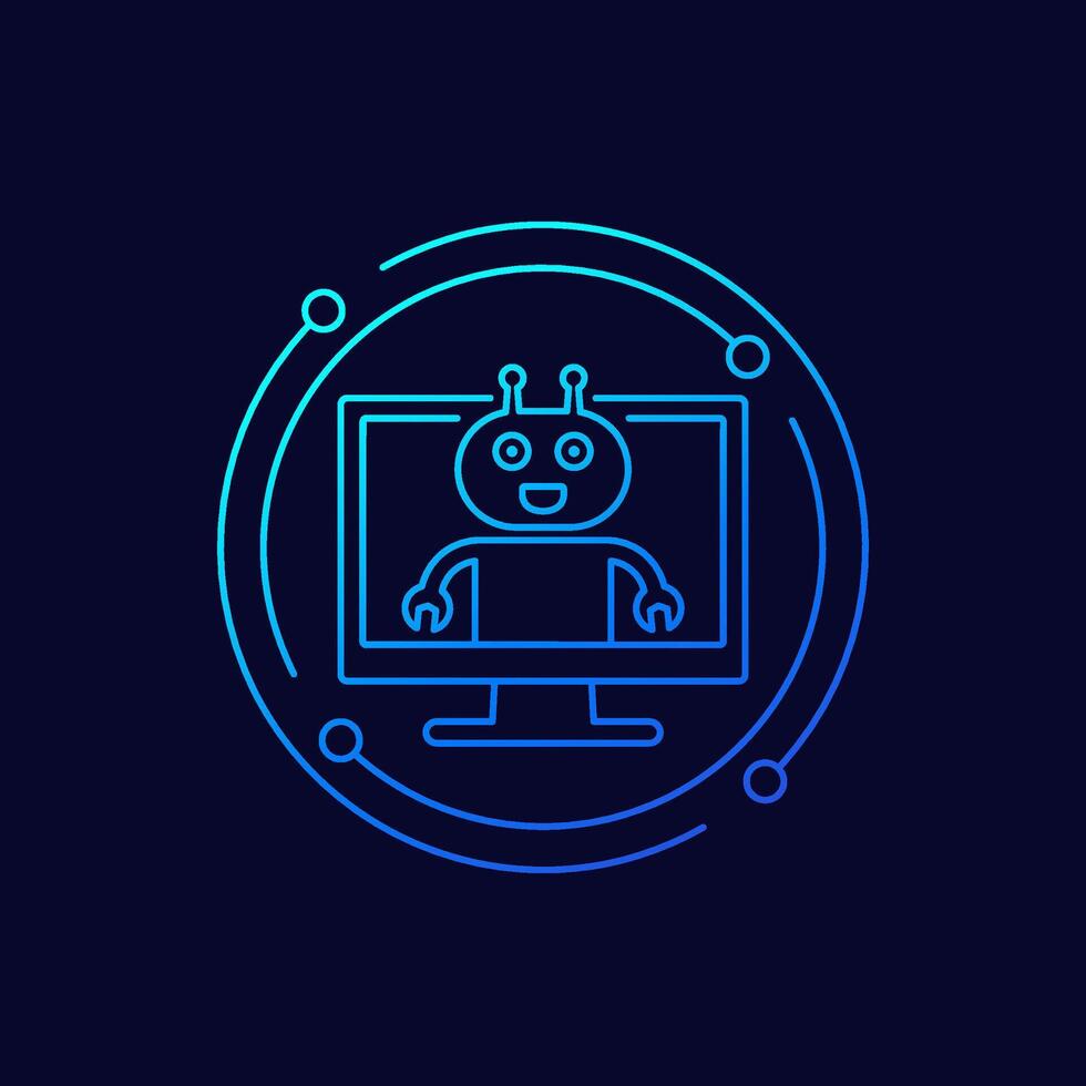 AI Assistant icon with robot, linear design vector