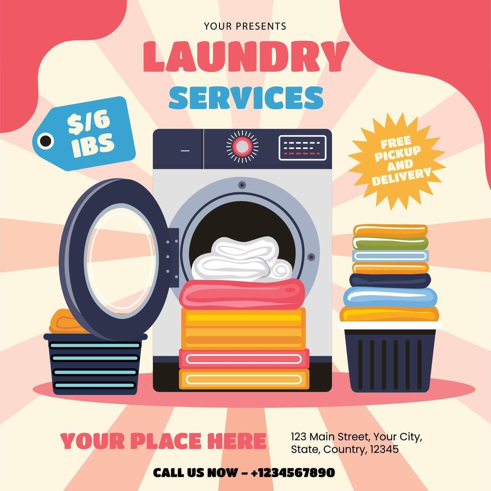 illustration of laundry service flyer poster template design vector