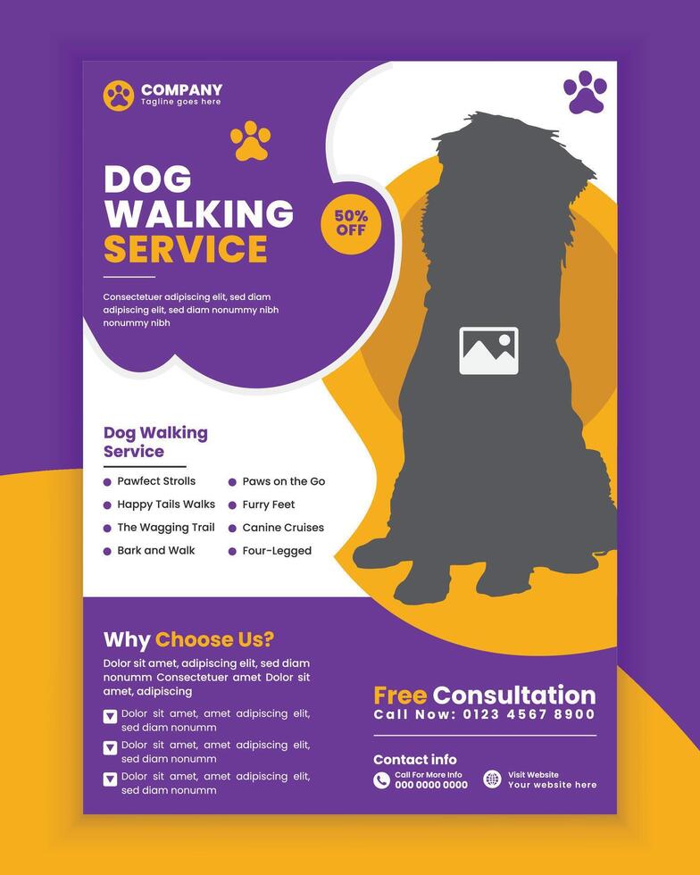 Dog walking services flyer design or Pet care business poster design template vector