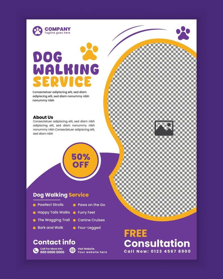 Dog walking services flyer design or Pet health care business poster design template vector
