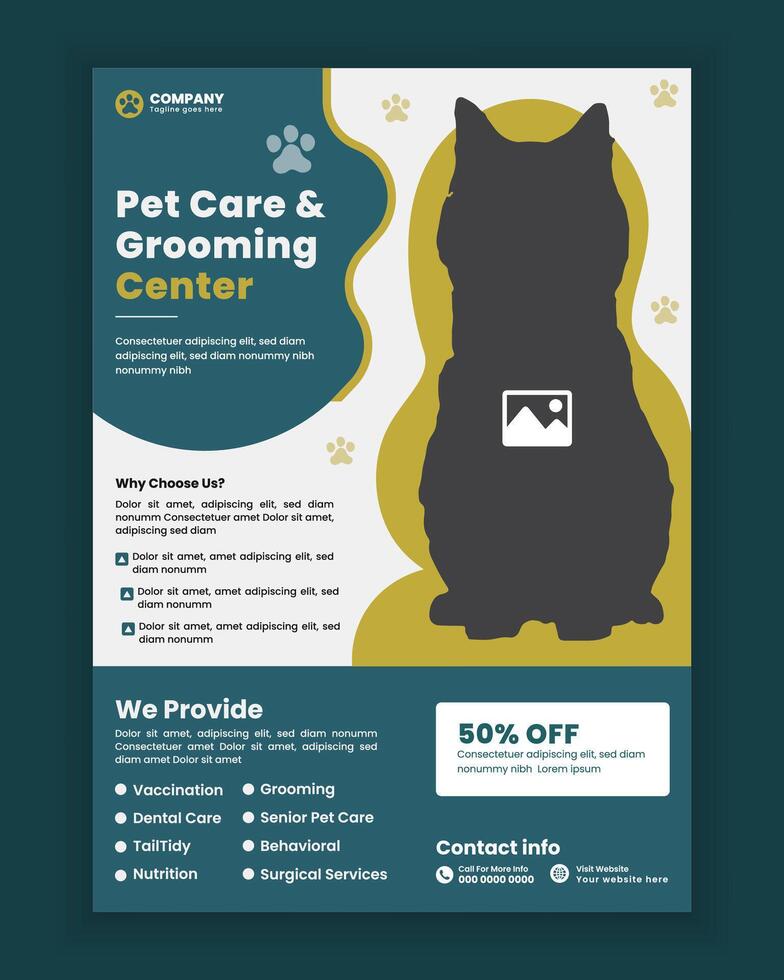 Pet care and grooming salon flyer design template and pet poster design vector