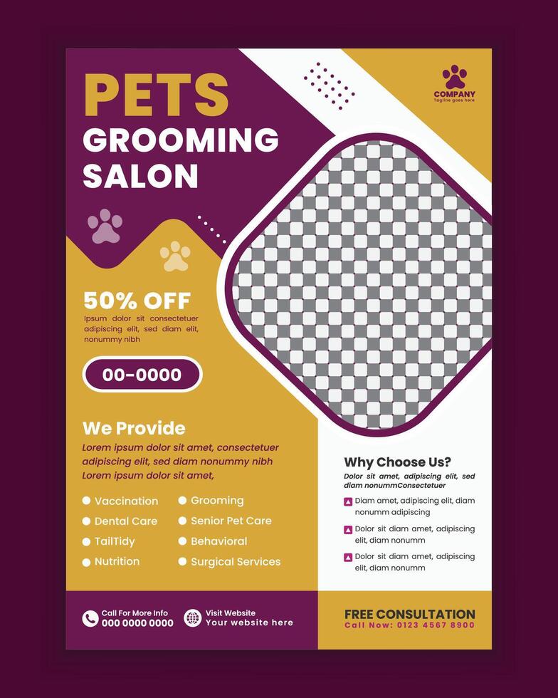 Pet grooming salon poster and flyer design template vector