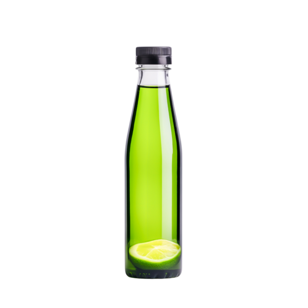 Refreshing Green Detox Water with Lime Slice in Clear Bottle png