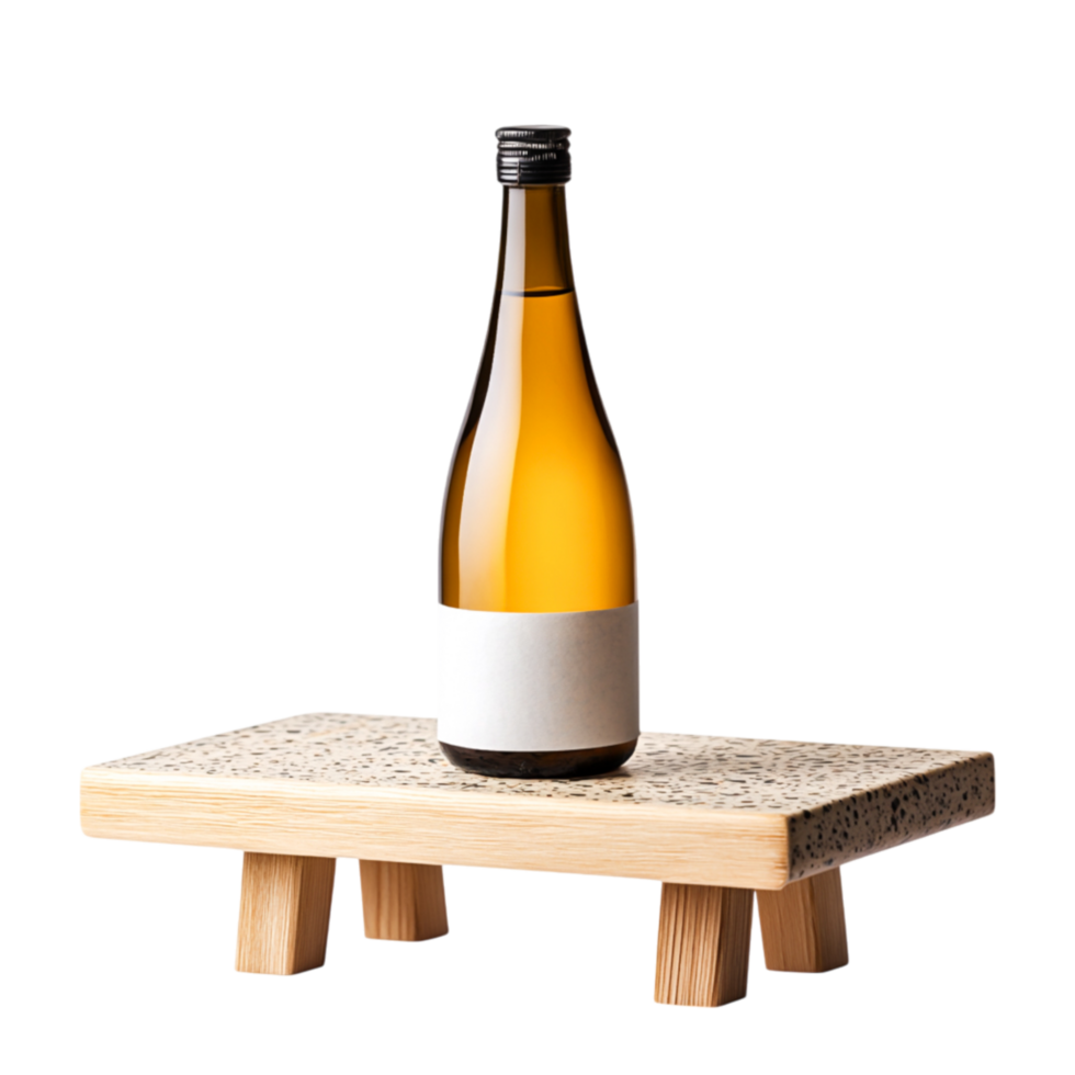 Elegant Wine Bottle Display on Modern Minimalist Pedestal Design Table png