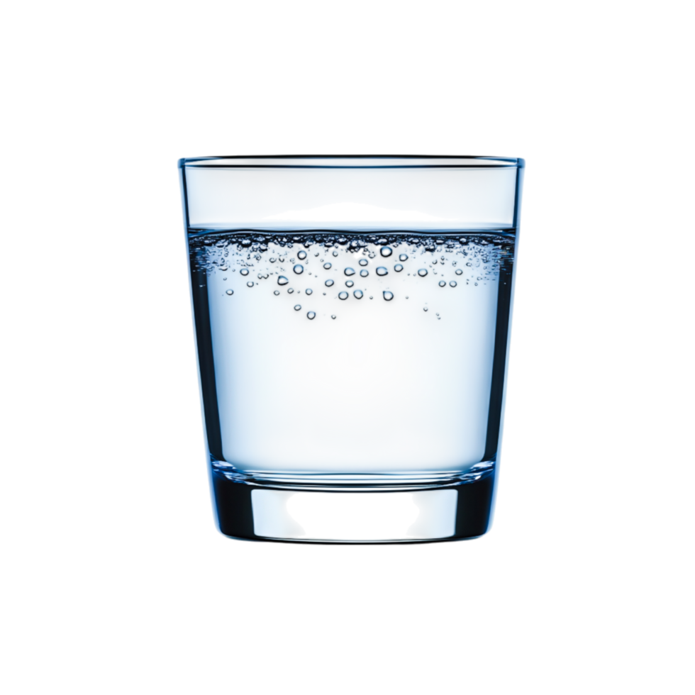 Clear Glass with Bubbles Water Reflection on Dark Background Clean Drink png