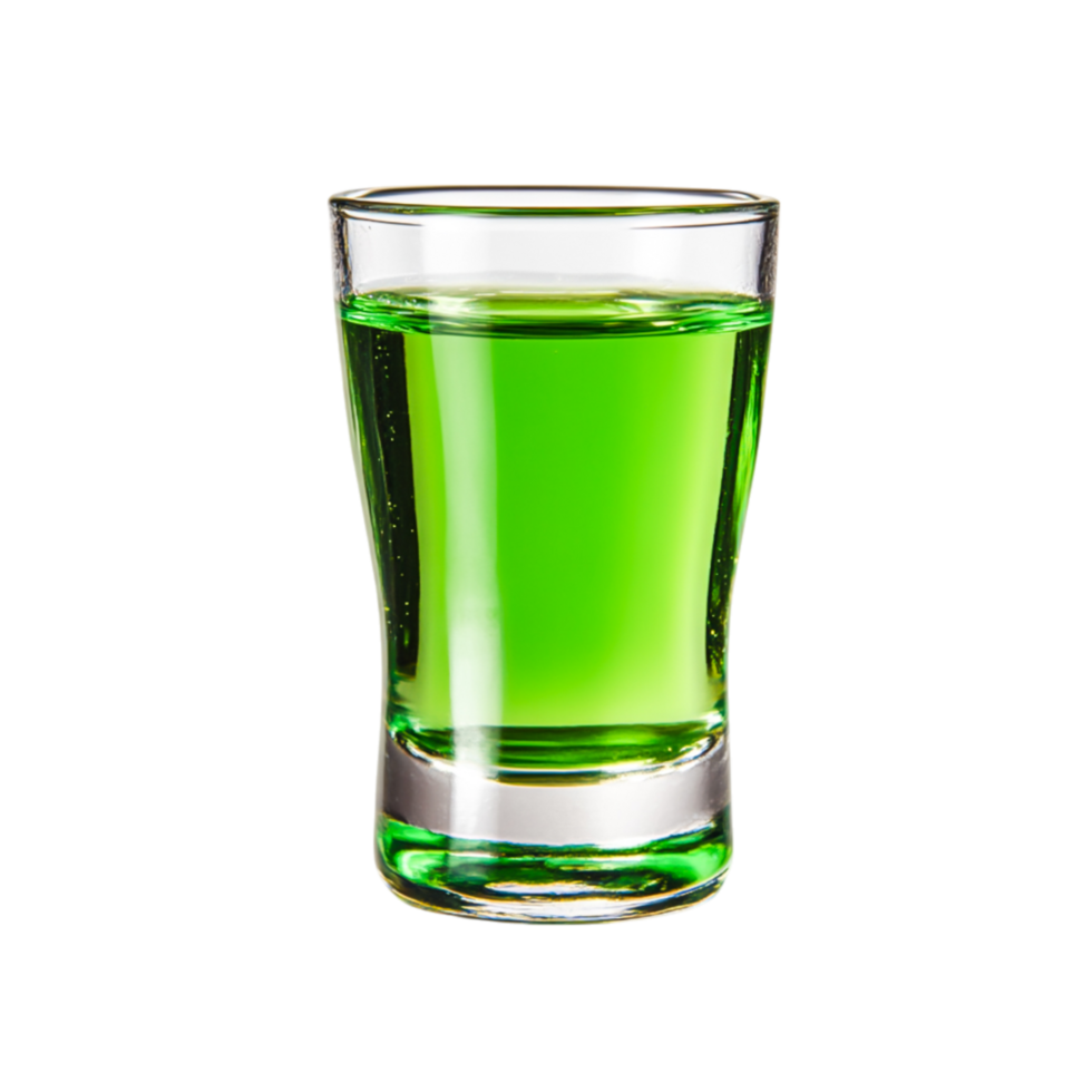 Bright Green Shot Glass Filled With Vibrant Liquid Against png