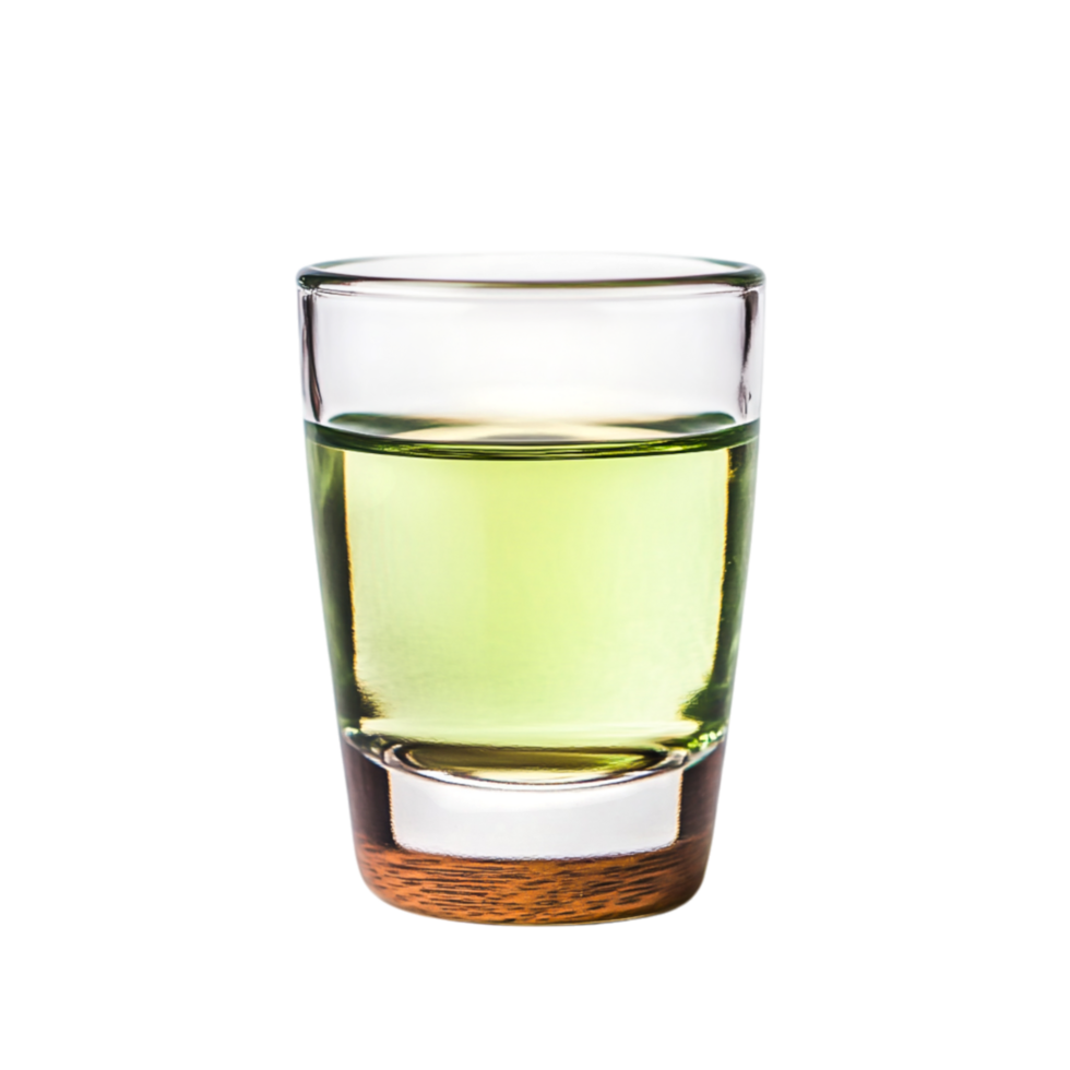 Green Drink in Clear Glass with Wooden Base on Bright Background png