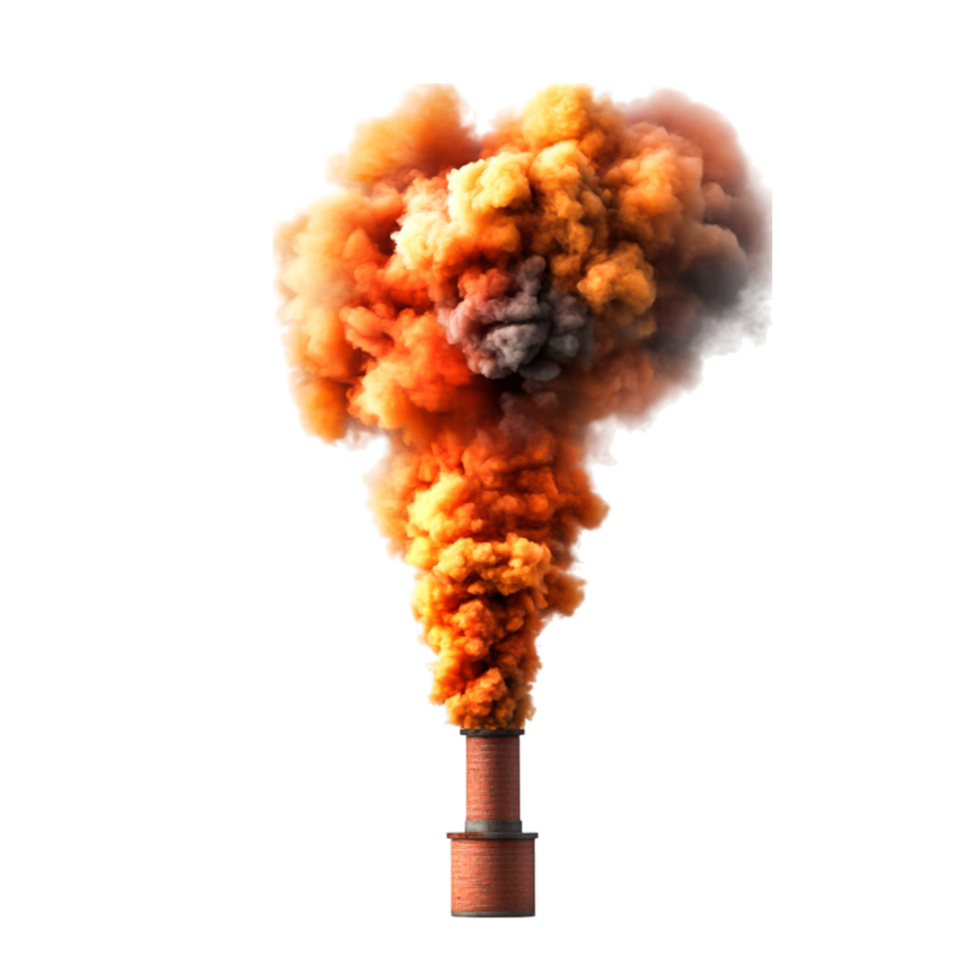 Colorful Smoke Cloud Emanating from Industrial Chimney with Orange and Gray Hues png