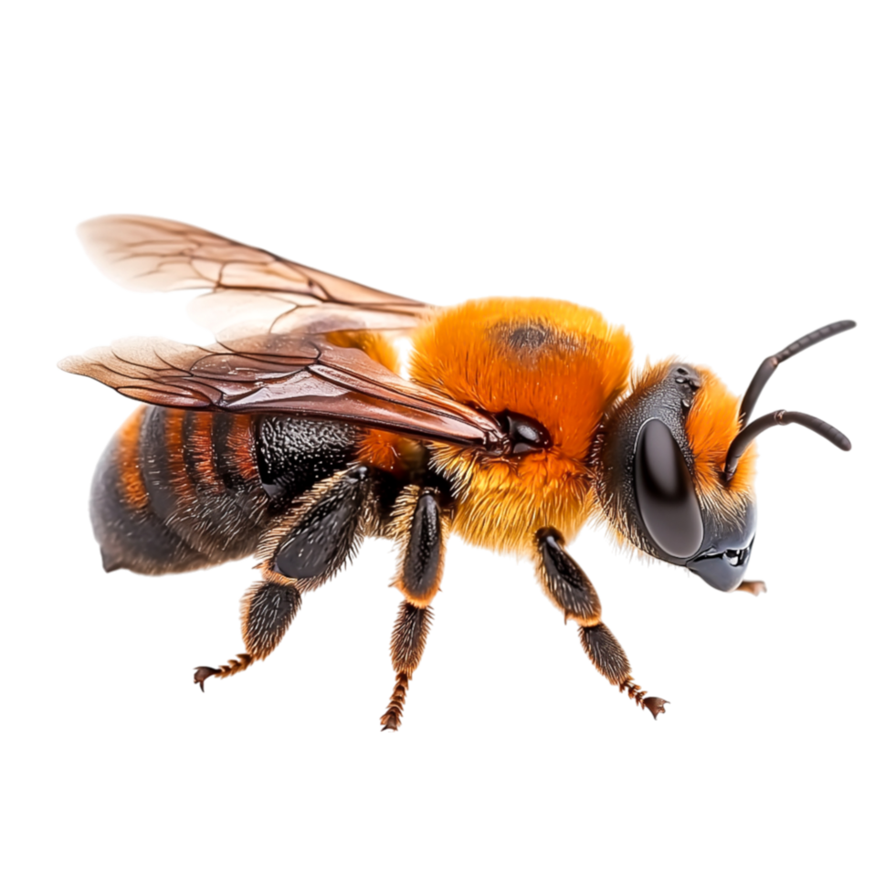 Detailed closeup of a Realistic Bee with Colorful Fur and Wings png
