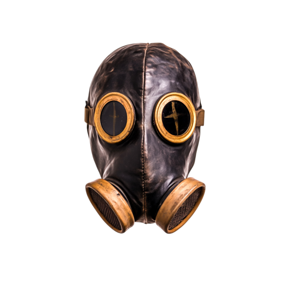 Vintage Gas Mask on with Distressed Leather Finish png