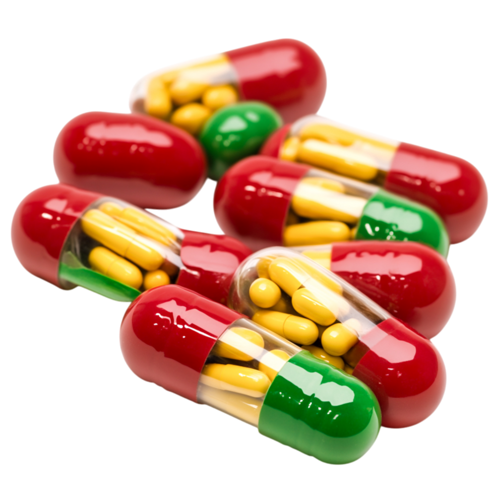 Colorful Capsules with Yellow Pills Inside png