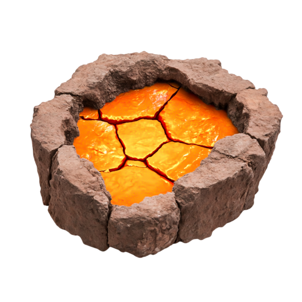 Glowing Lava Inside Rock Cavity with Cracked Surface Texture png