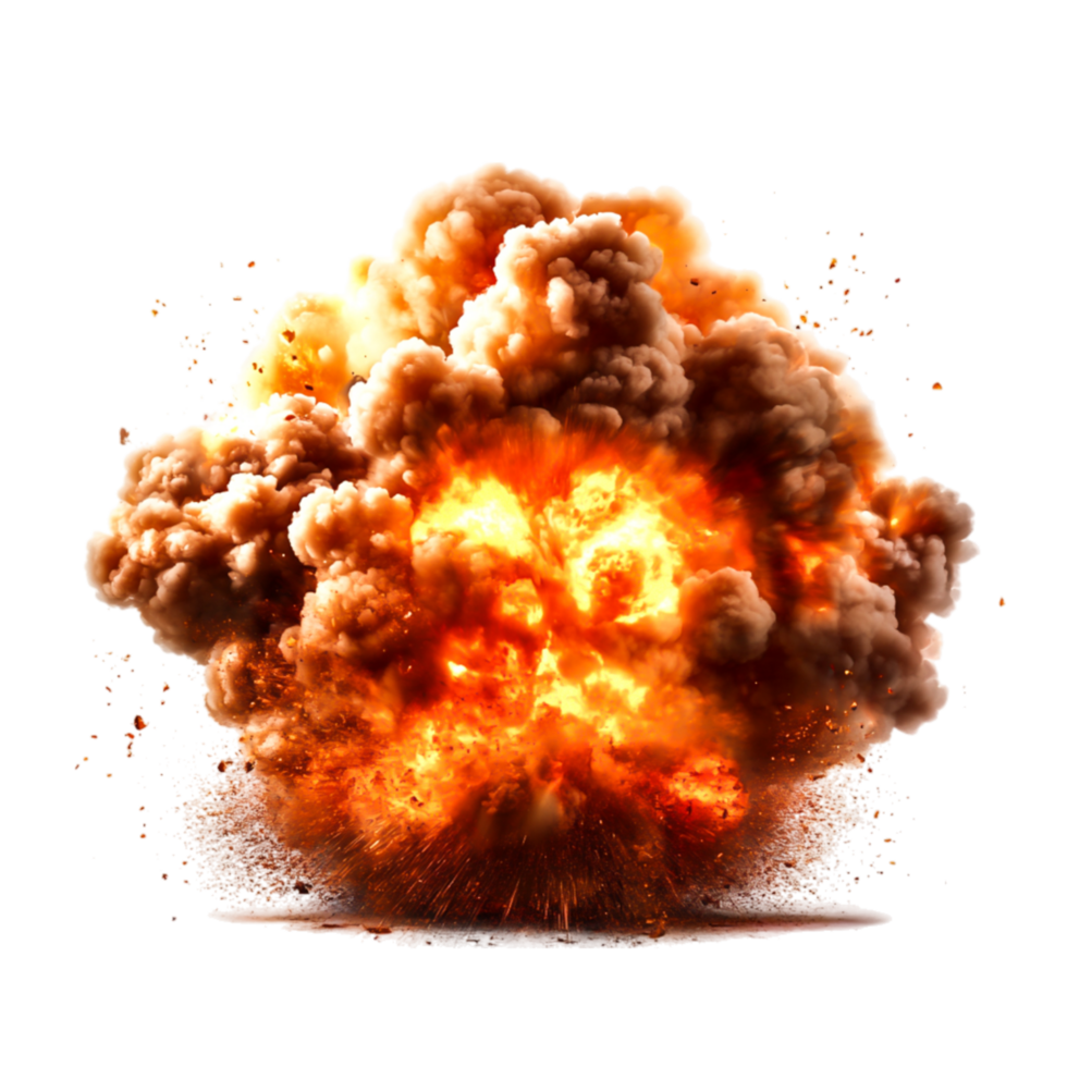 Realistic explosion with flames and smoke rising in an intense fireball png
