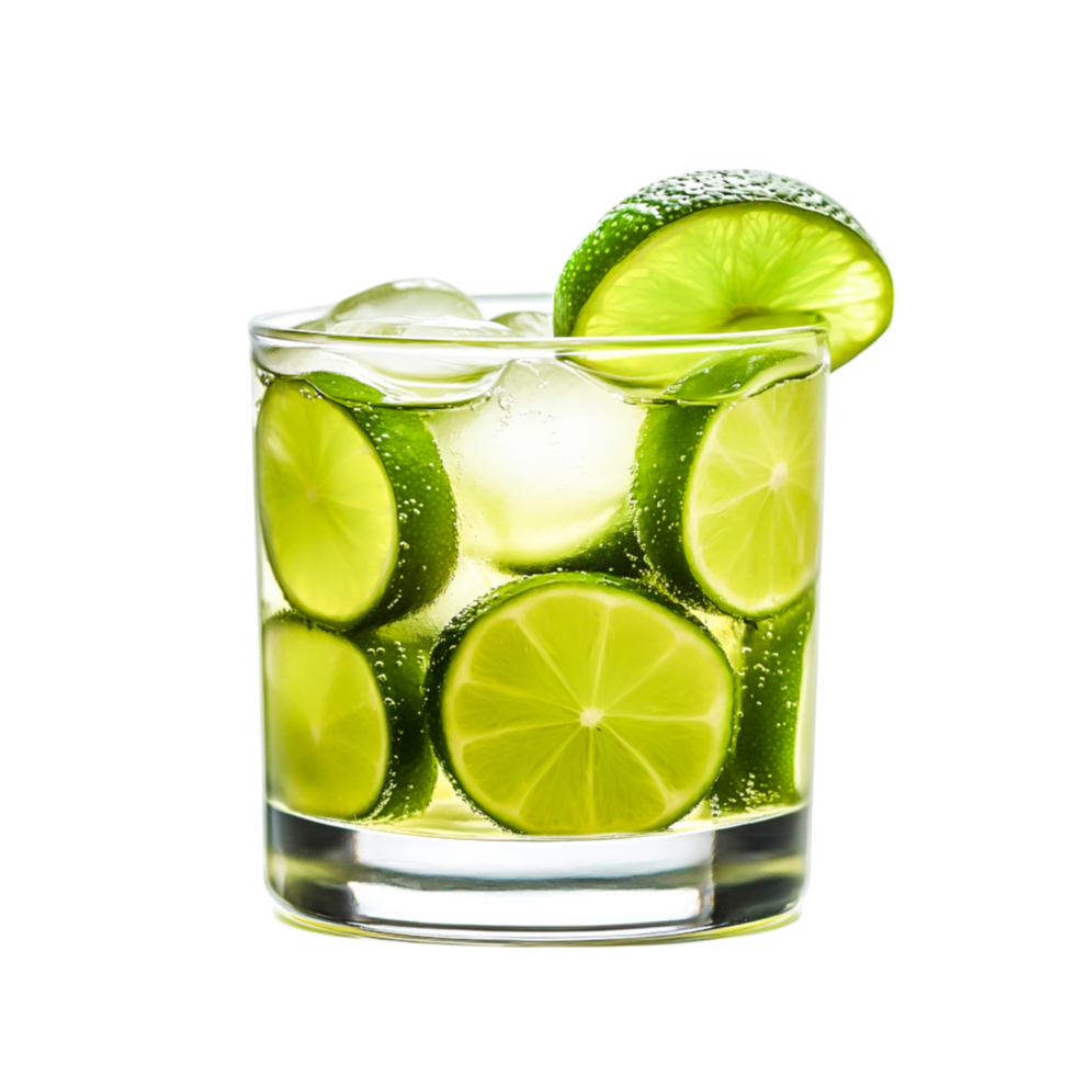 Fresh Lime Cocktail with Ice Cubes in a Clear Glass for Refreshing Drink png