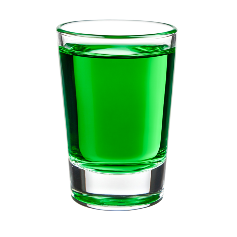 Bright Green Beverage in Clear Glass Shot Glass on png
