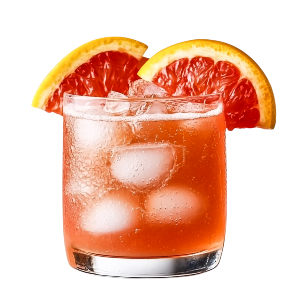 Refreshing Citrus Cocktail with Ice and Grapefruit Garnish in Glass png