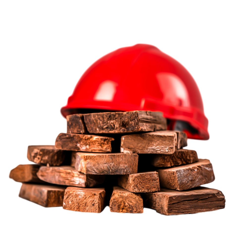Red Safety Helmet Stack of Wooden Blocks for Construction Safety png