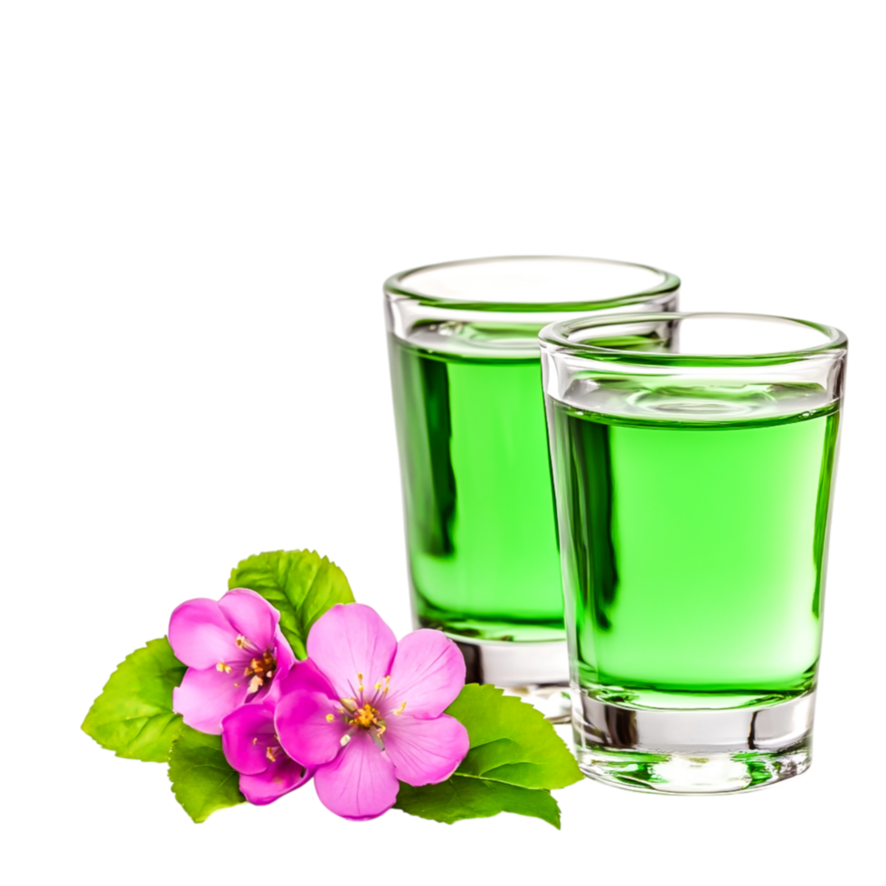 Fresh Green Beverage with Blossoms and Leaves on png