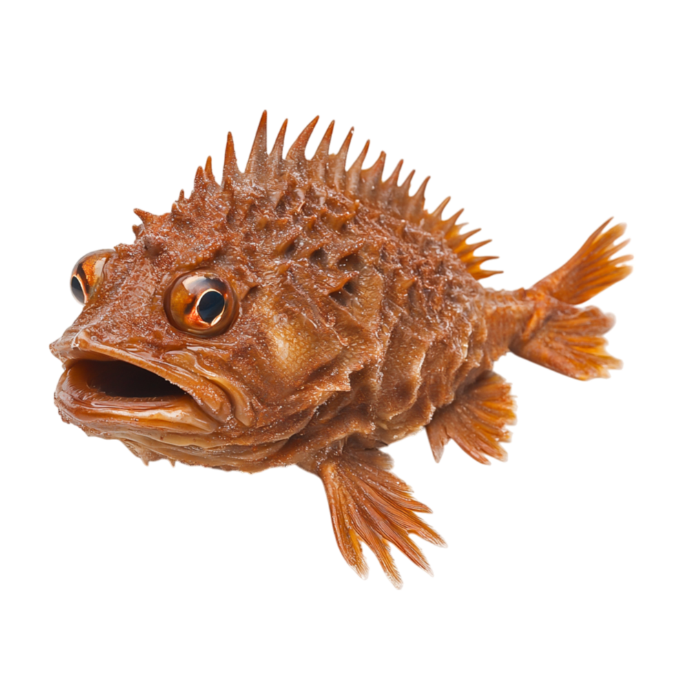 Strange and Unique Fish with Spiky Body and Open Mouth Isolated on White png
