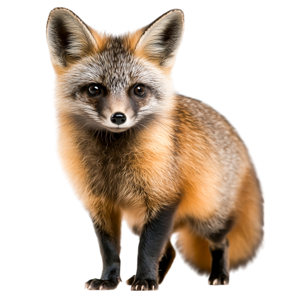 Cute Young Fox Standing on Green Grass with Fluffy Tail and Alert Expression png