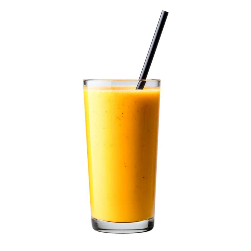 Refreshing Orange Smoothie in Clear Glass with Black Straw on png
