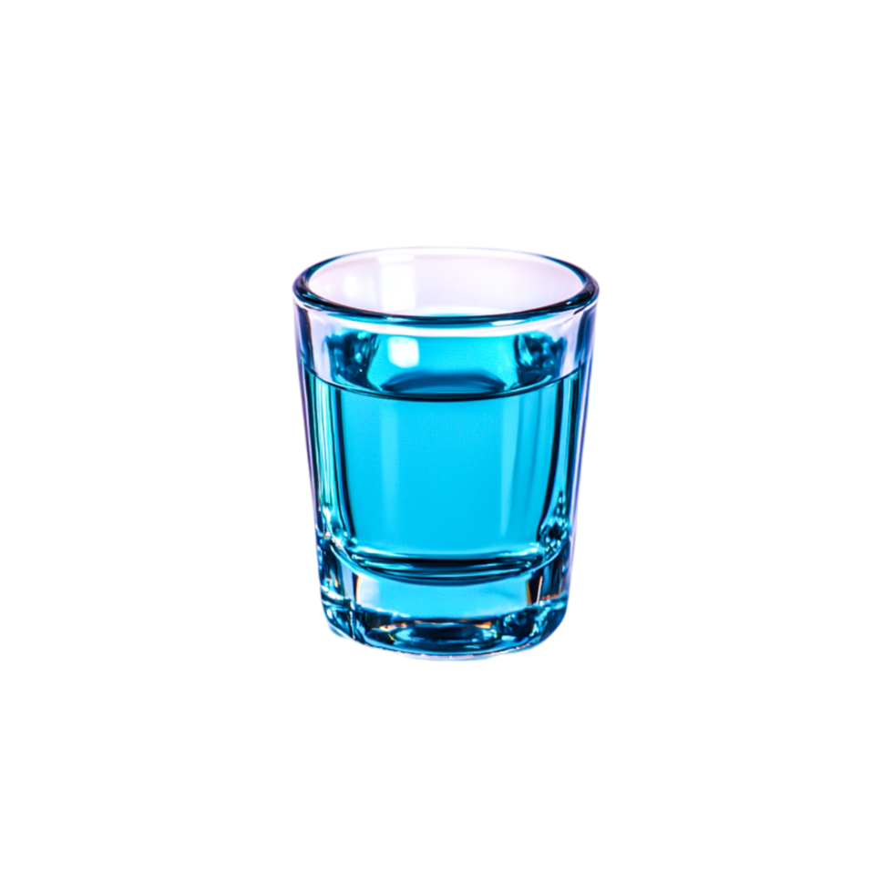 Vibrant Blue Liquid in Clear Glass Shot Glass on png