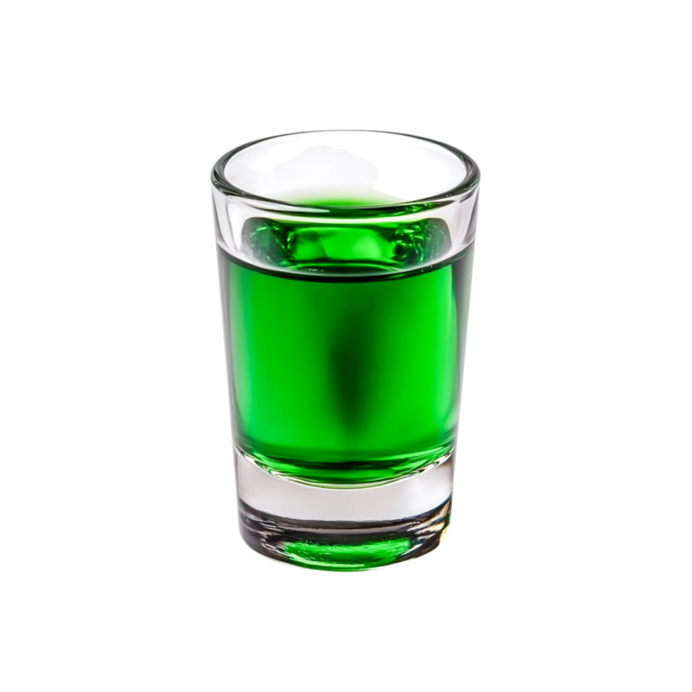 Bright Green Shot in Clear Glass with Ice Reflection on png
