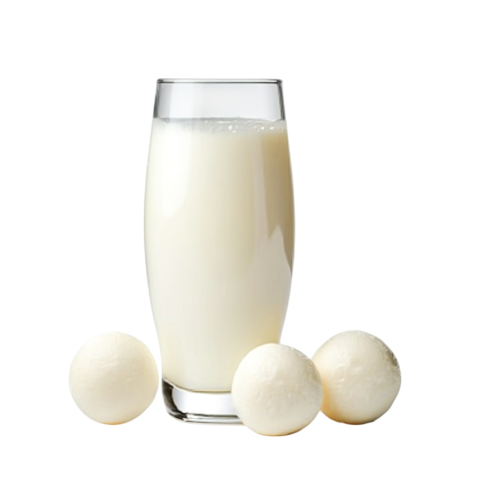 Fresh Glass of Milk with Delicious White Cheese Balls png