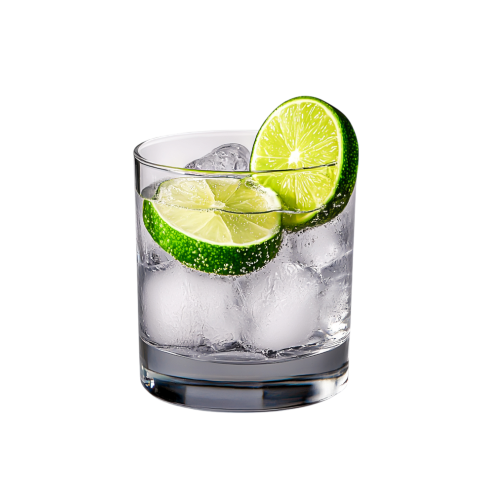 Refreshing Cocktail with Ice and Lime Garnish in a Glass png
