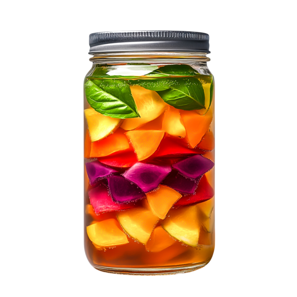 Colorful Fruit Medley in Jar with Fresh Herbs for Refreshing Drink png