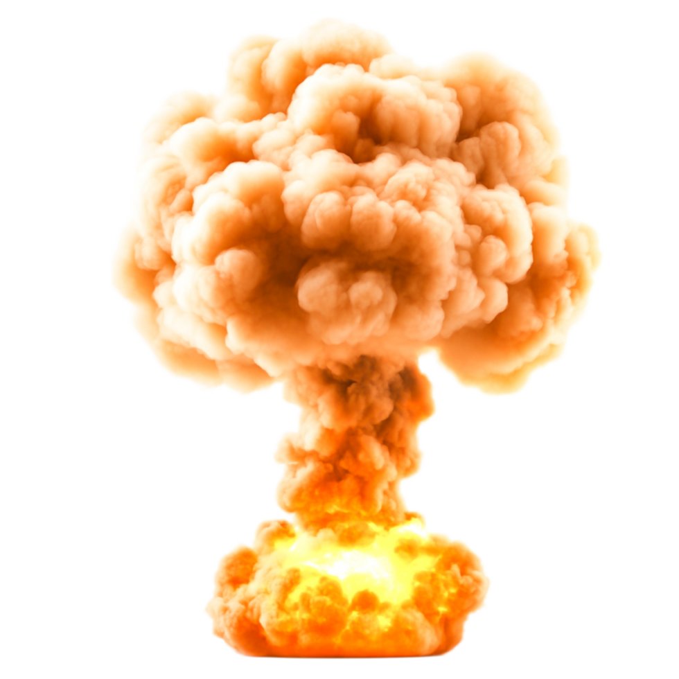 Explosive Mushroom Cloud Formation with Vibrant Orange Smoky Textures png