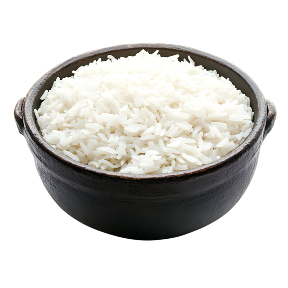 Freshly Cooked White Rice in a Simple Clay Bowl Ready for Serving png