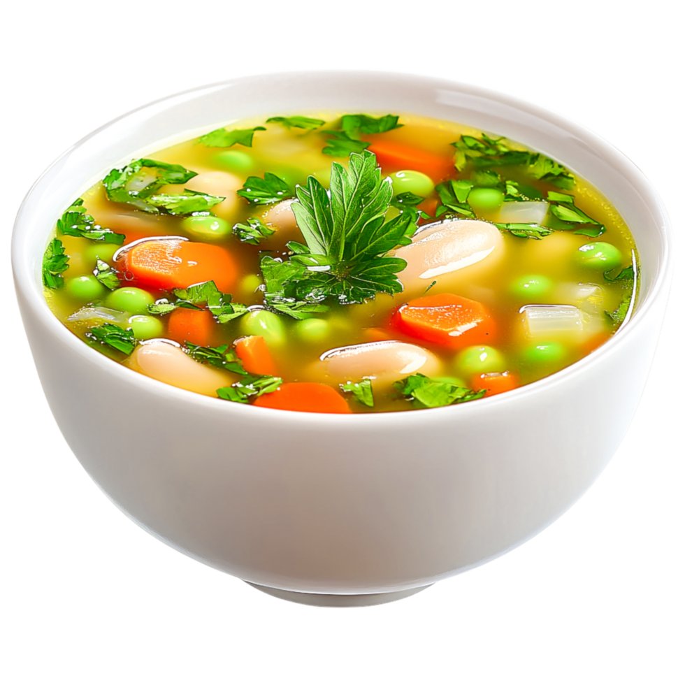 A Vegetable Soup with Herbs and Colorful Ingredients in White Bowl png