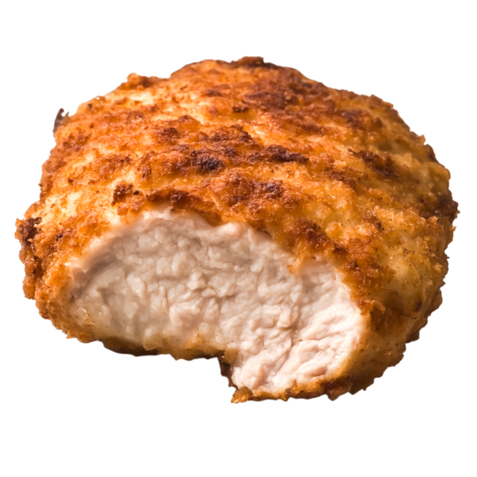 Crispy Golden Breaded Chicken Cutlet with Juicy Tender Meat Inside png