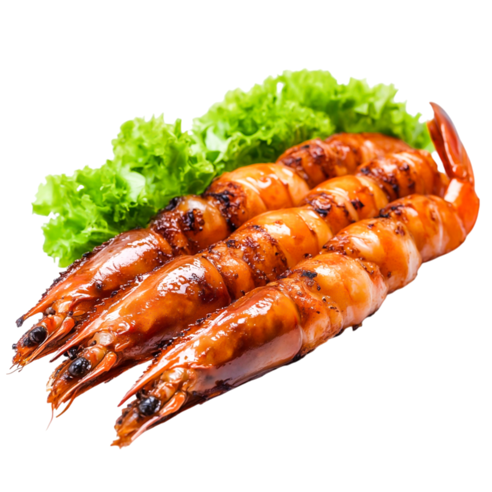 Grilled prawns served with fresh lettuce png