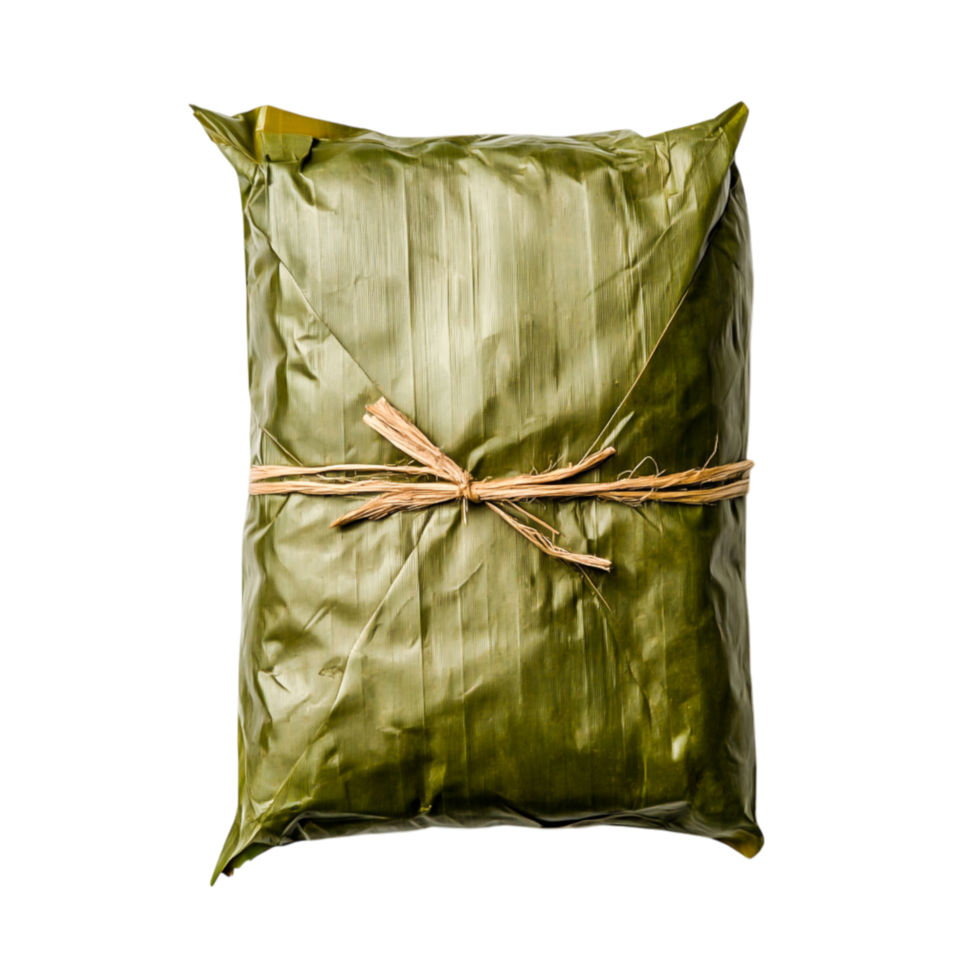 Wrapped Food Package in Green Leaves for Traditional Cuisine Presentation png