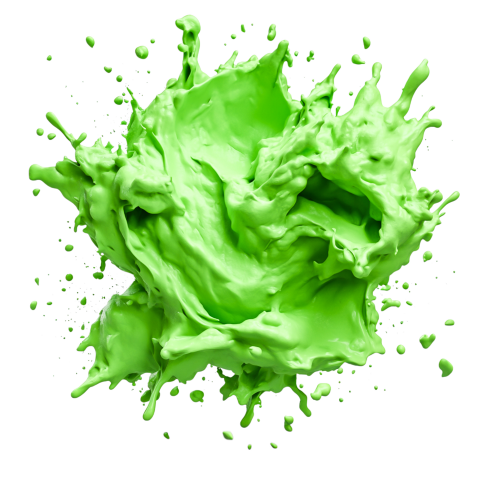Vivid Green Paint Splash in Motion with Dynamic Fluid Texture and Shape png