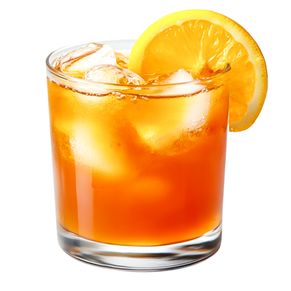 Refreshing Citrus Drink with Ice Cubes and Lemon Slice on Glass png
