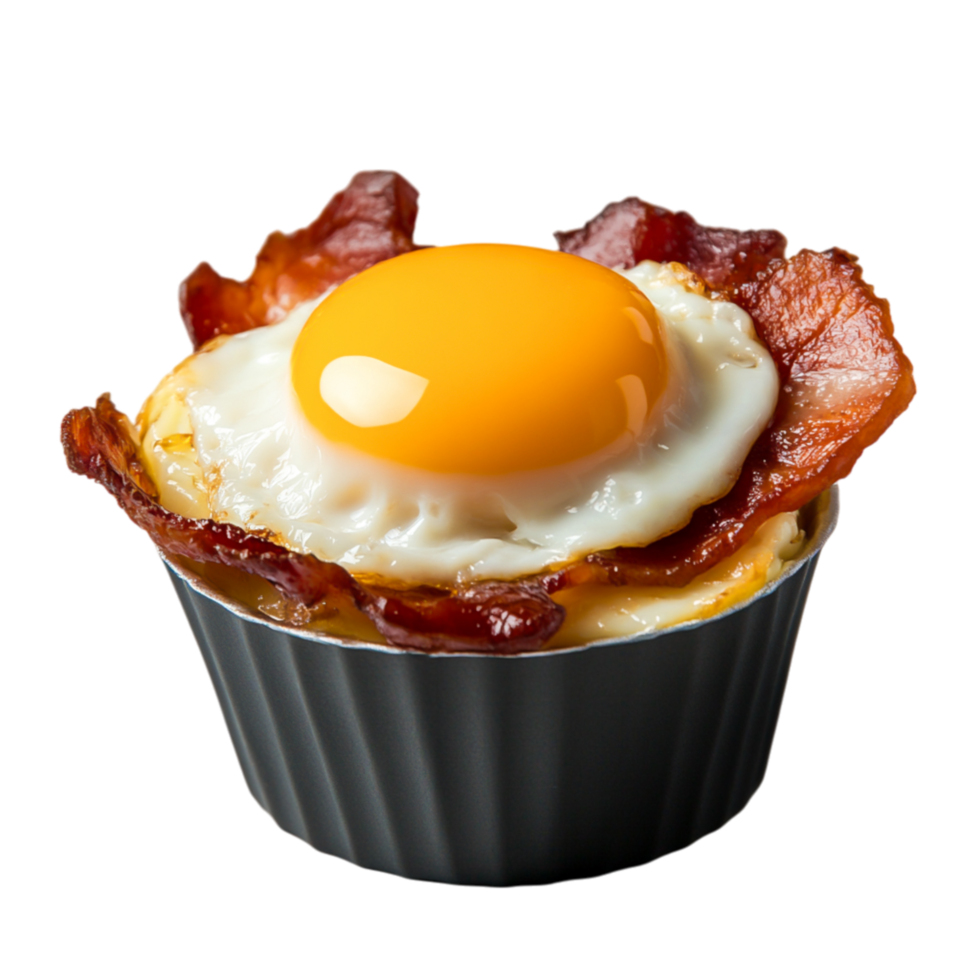 Delicious Egg and Bacon Cup with Golden Yolk on Top png