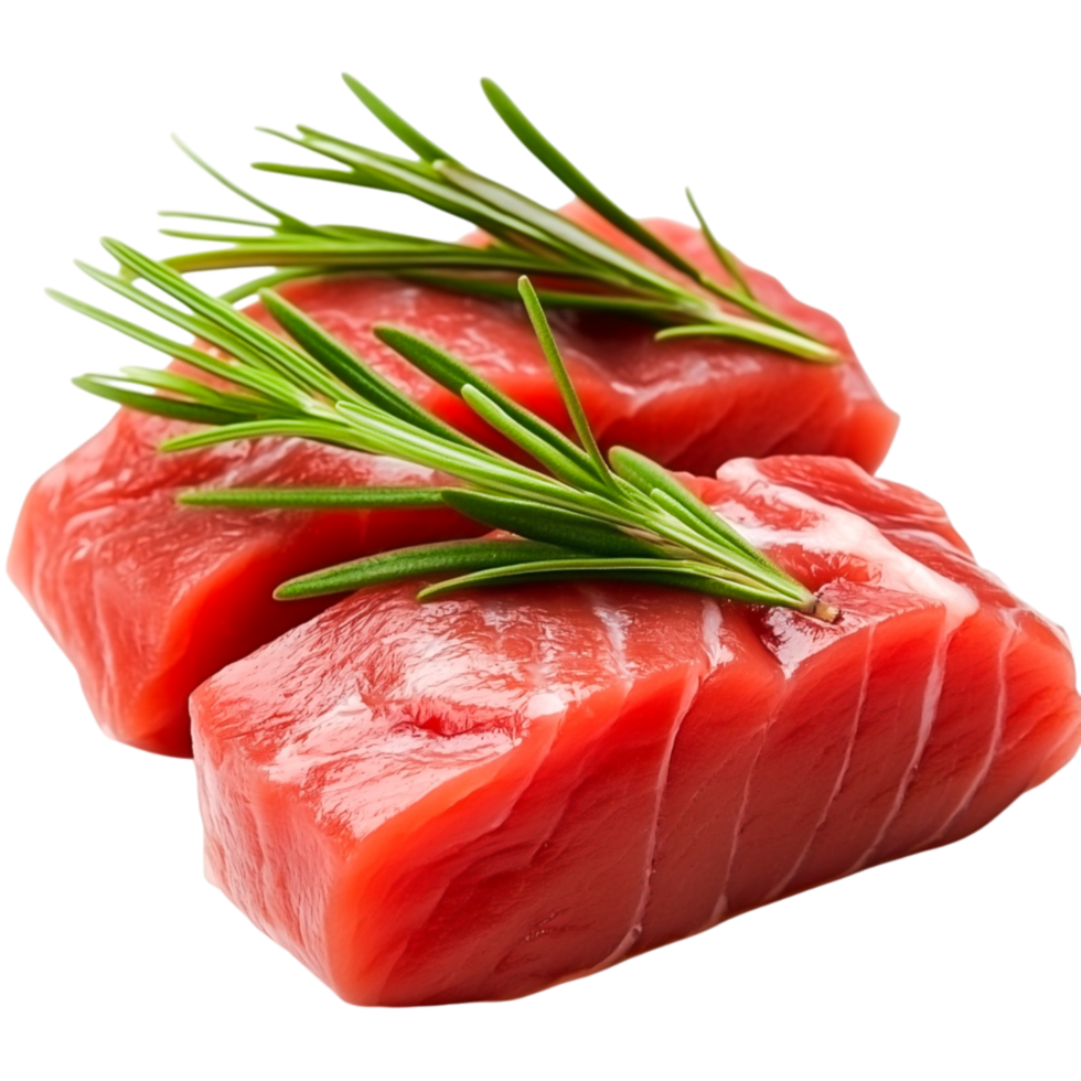 Fresh Raw Salmon Filets with Sprigs of Green Herbs on png