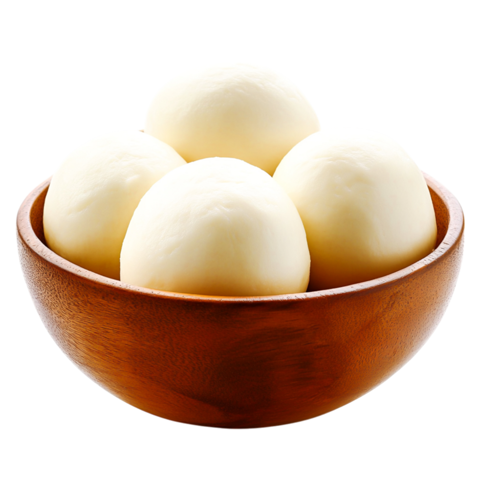 Freshly Cooked Pure White Dumplings in Wooden Bowl on png