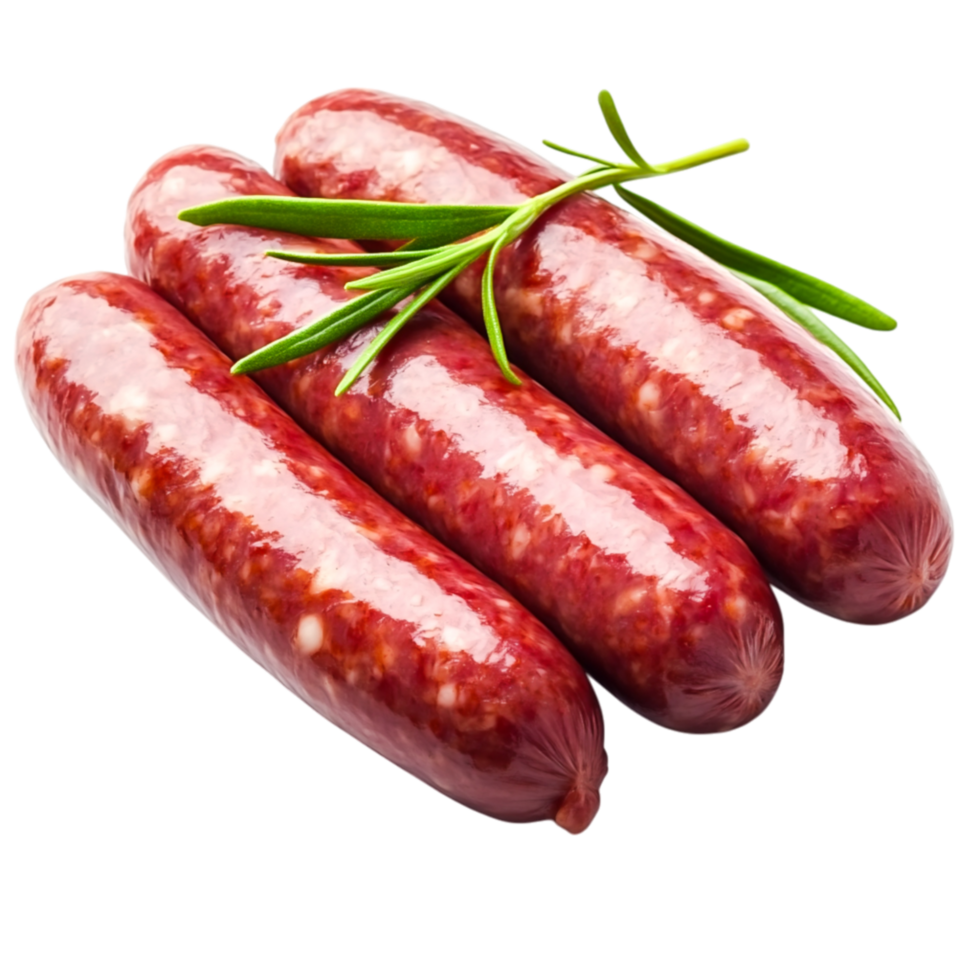 Fresh Raw Sausages on with Green Herbs for Cooking png