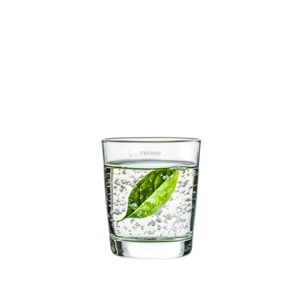Fresh Beverage in Clear Glass with Green Leaf and Bubbles for Refreshment png