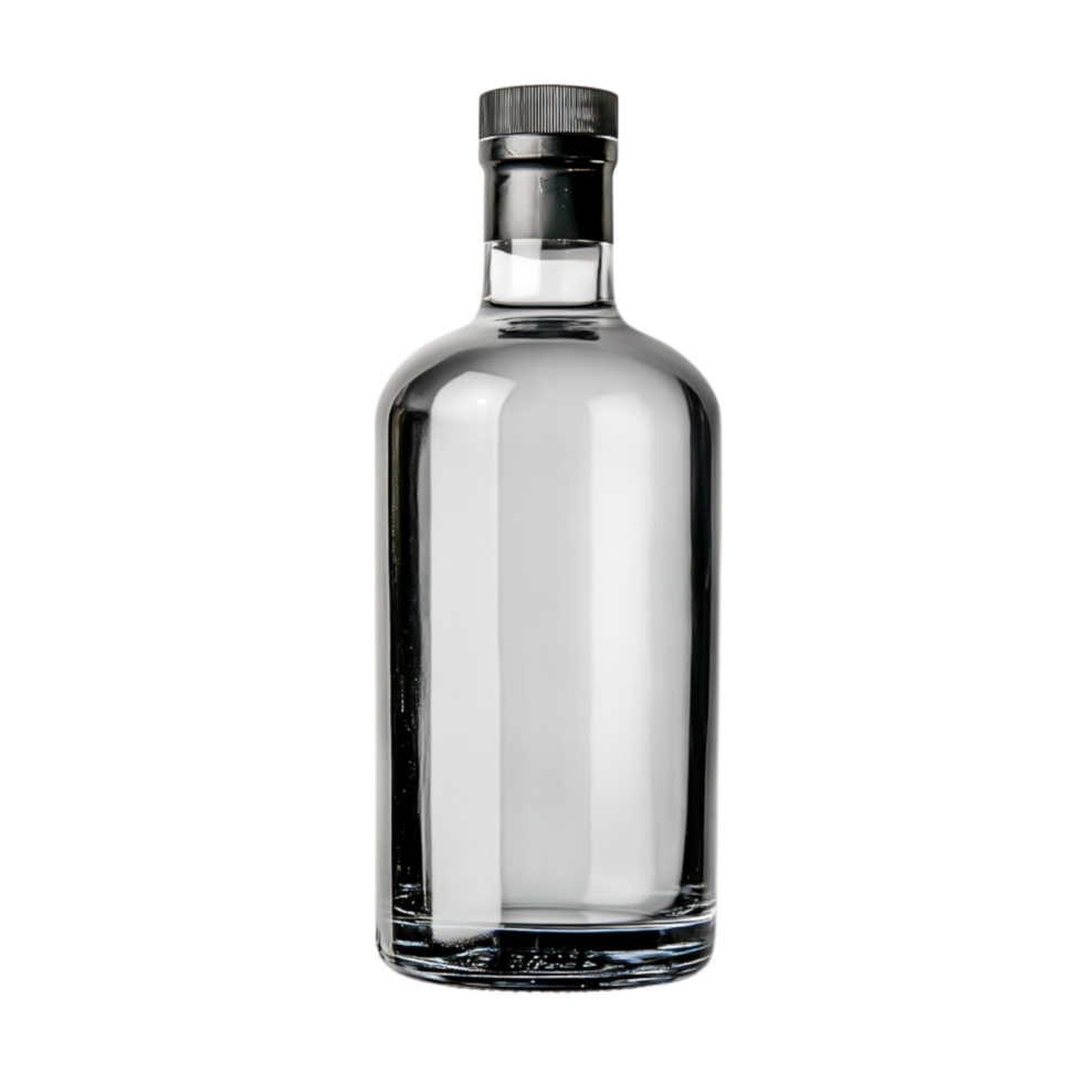 A Clear Glass Bottle with Black Cap png