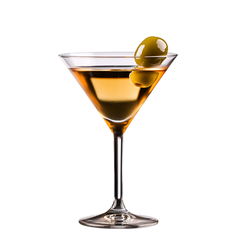 Elegant Martini Glass with Green Olive Transparent Background png