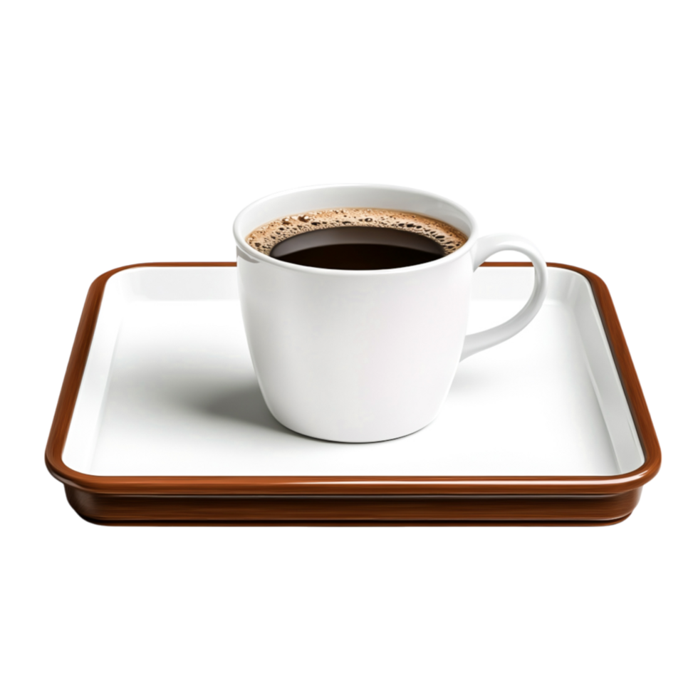 closeup View of Coffee Cup on White and Brown Tray in Relaxing Setting png