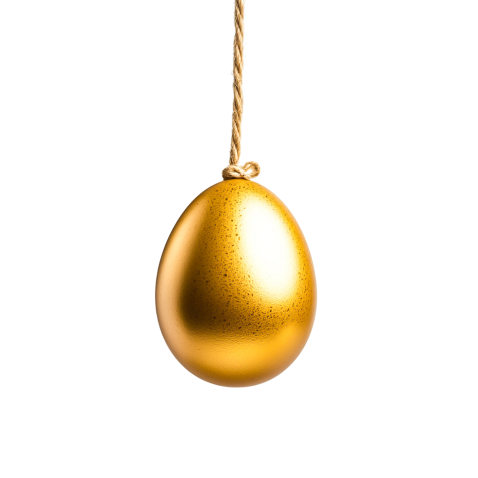 Golden Egg Hanging from a Twine String Against a Simple Background png